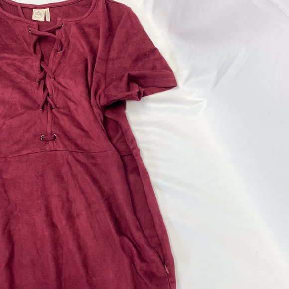 Womens Burgundy Dress Anthropologie Style PAPER CRANE Brand Plunge Velvet Feel - Picture 5 of 12